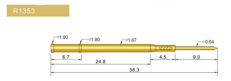 R1353-W探針套管、1.67mm測(cè)試針、總長(zhǎng)38.3mm、彈簧針套管圖片、測(cè)試針套管圖片、頂針套管圖片、探針套管圖片