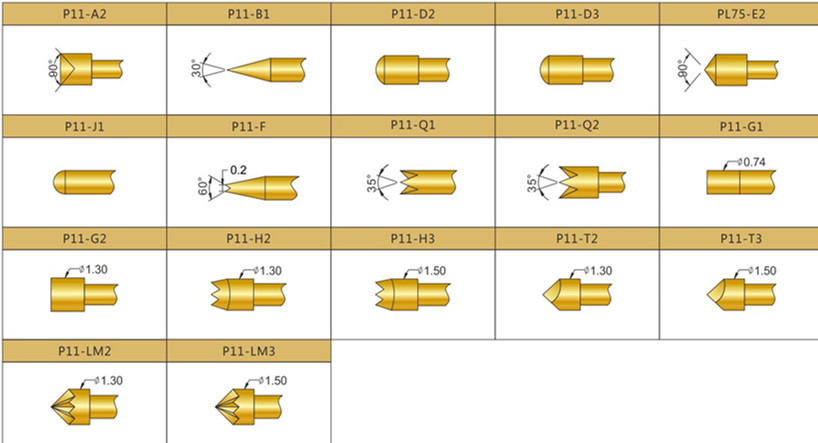 P11測試探針頭型，華榮華測試探針選型，測試探針規(guī)格型號